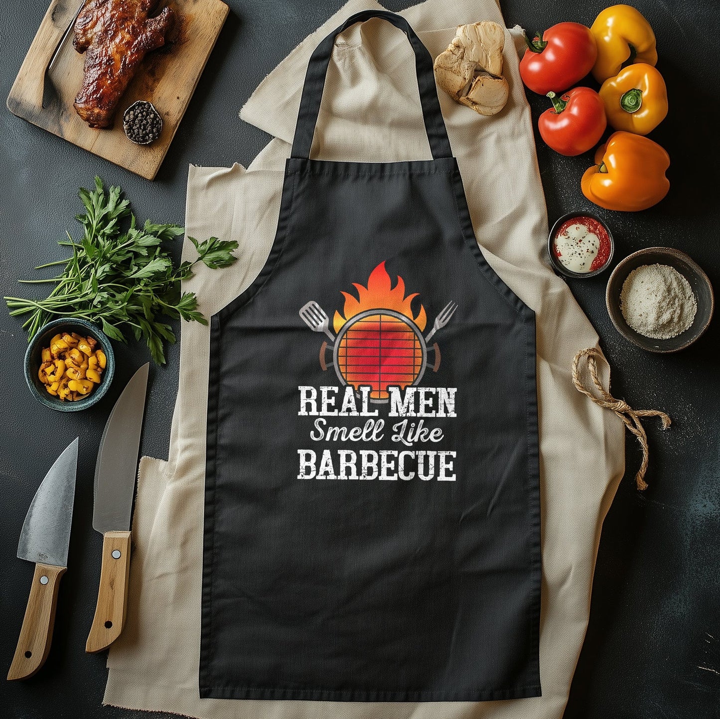 Real Men BBQ T-Shirt (19) - Grillin' & Chillin'! 100% Cotton, Funny Design for Meat Lovers. The perfect shirt for BBQ kings!
