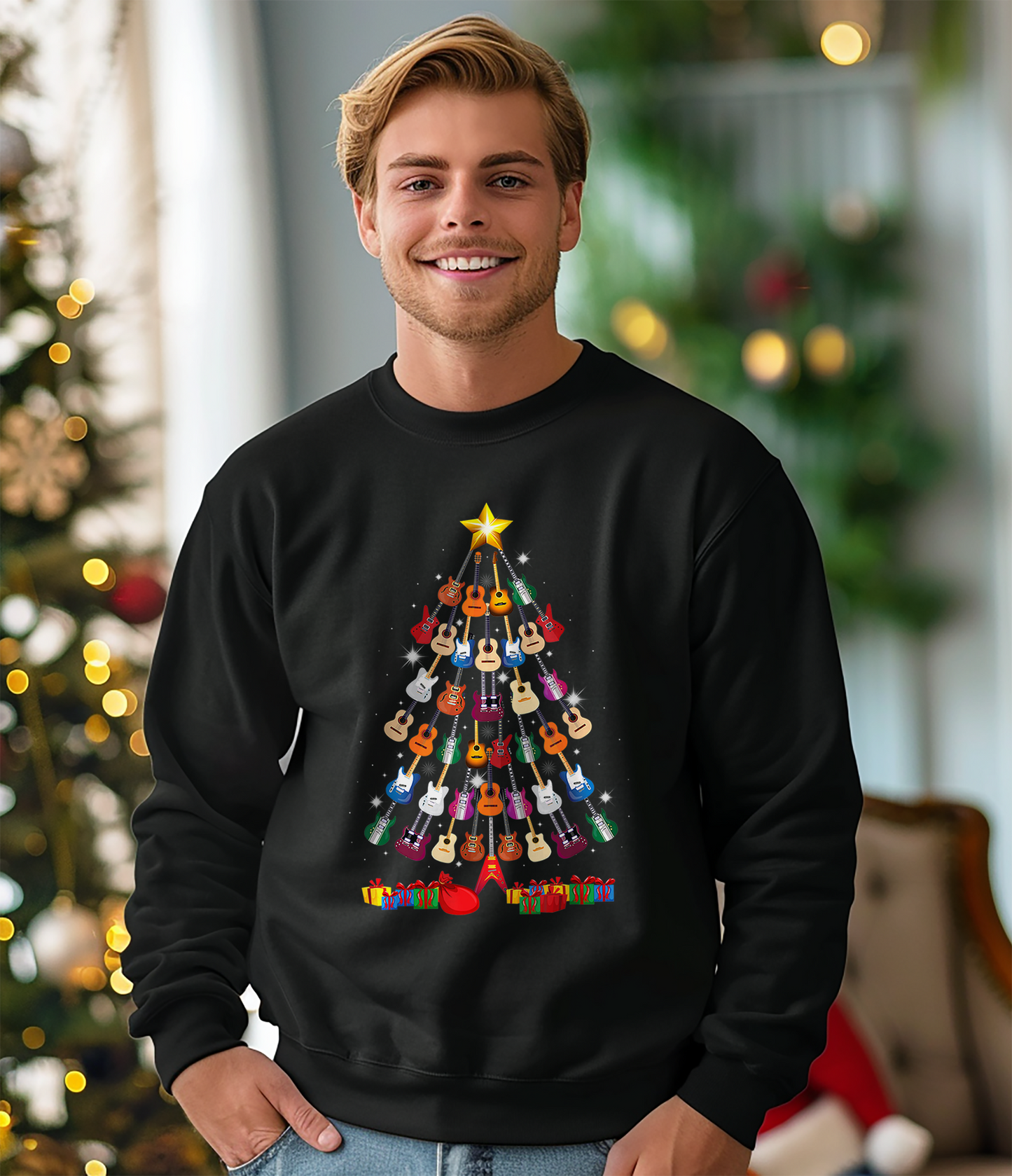 Jingle Bells & Rock 'n' Roll: Guitar Christmas Tree Sweatshirt