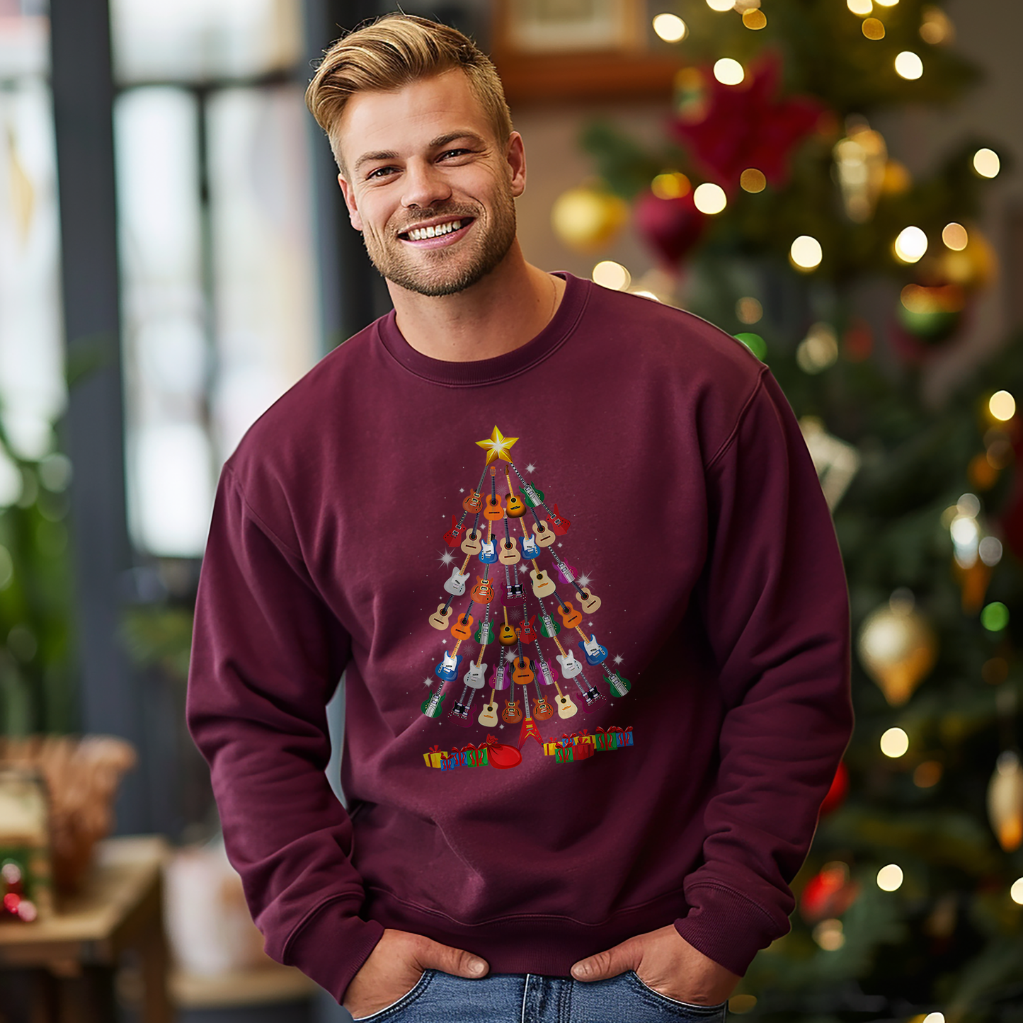 Jingle Bells & Rock 'n' Roll: Guitar Christmas Tree Sweatshirt