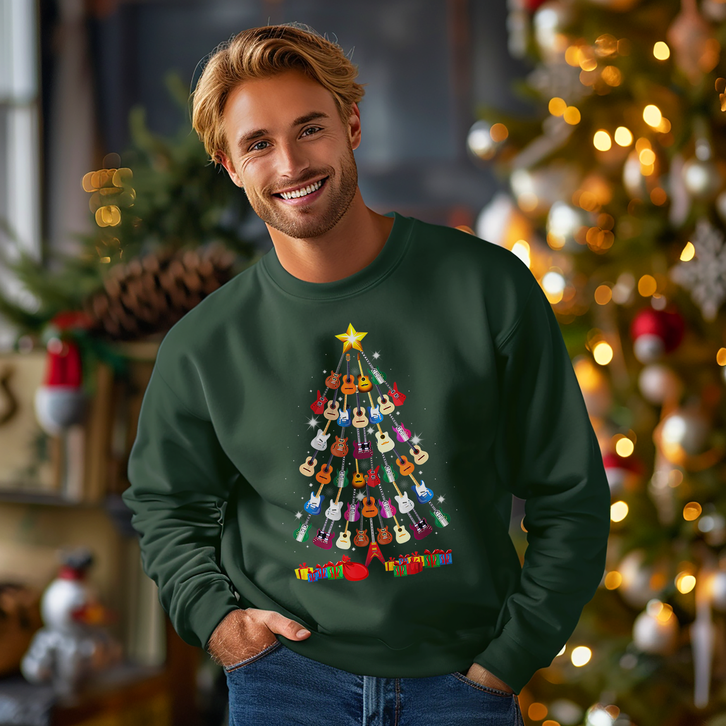 Jingle Bells & Rock 'n' Roll: Guitar Christmas Tree Sweatshirt