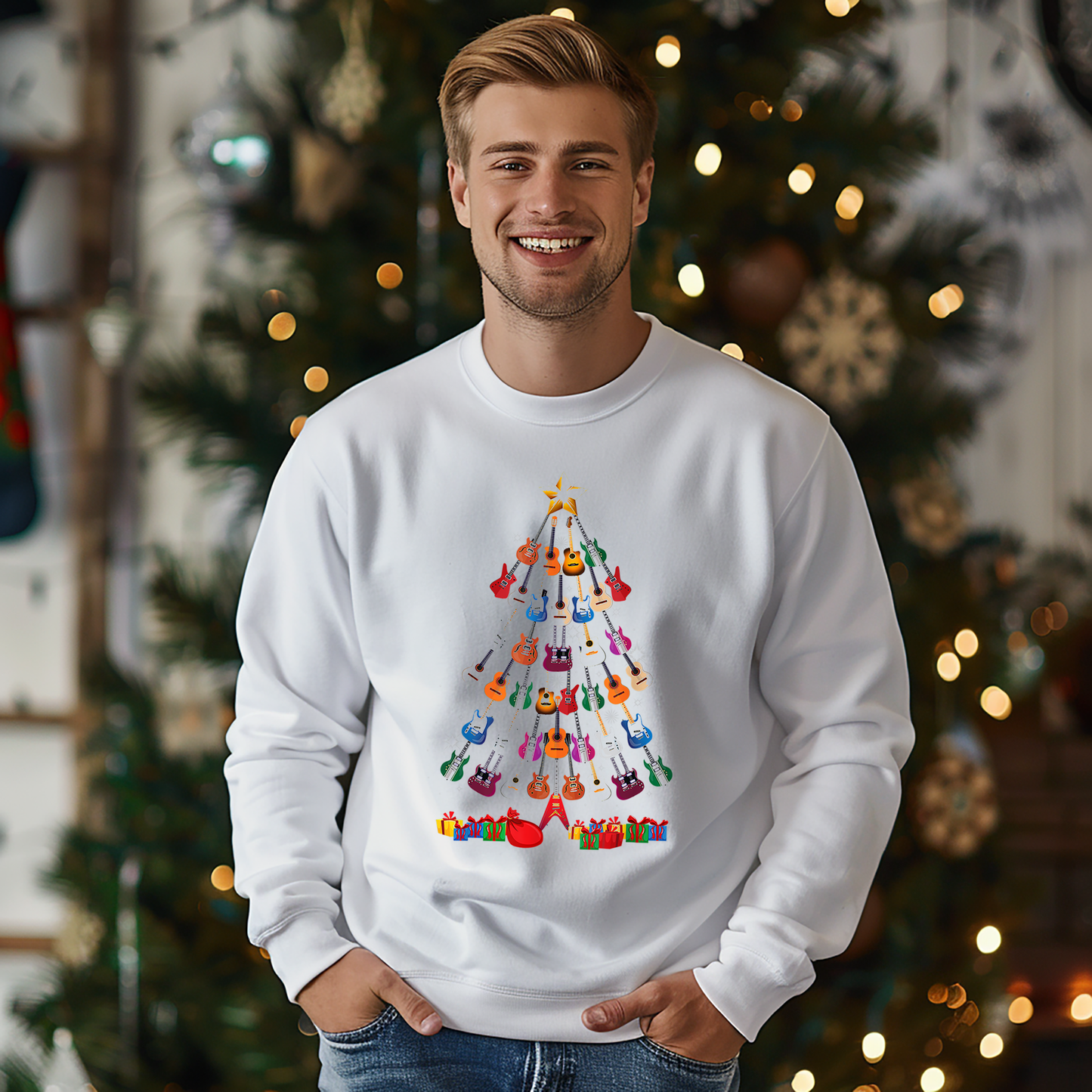Jingle Bells & Rock 'n' Roll: Guitar Christmas Tree Sweatshirt
