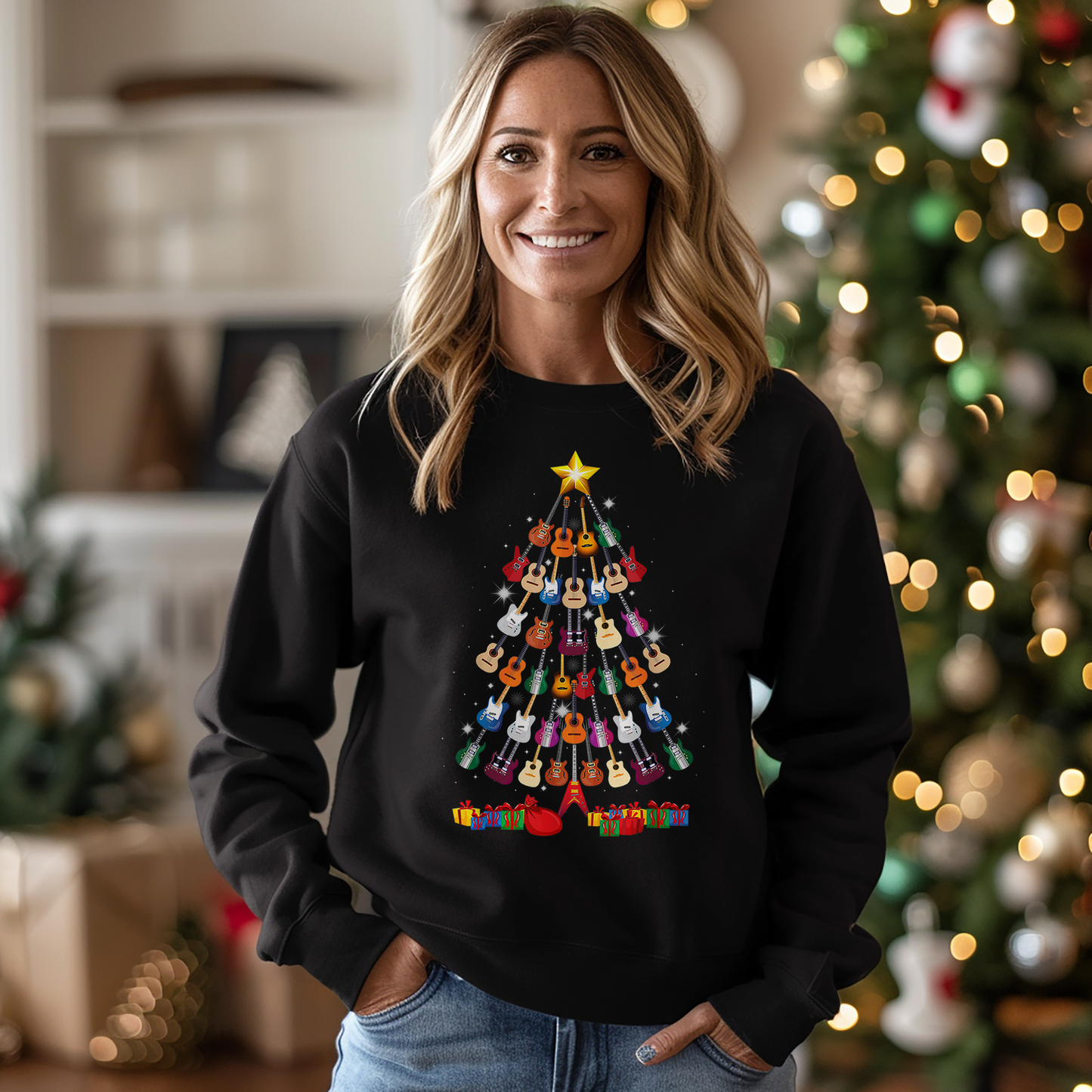 Jingle Bells & Rock 'n' Roll: Guitar Christmas Tree Sweatshirt