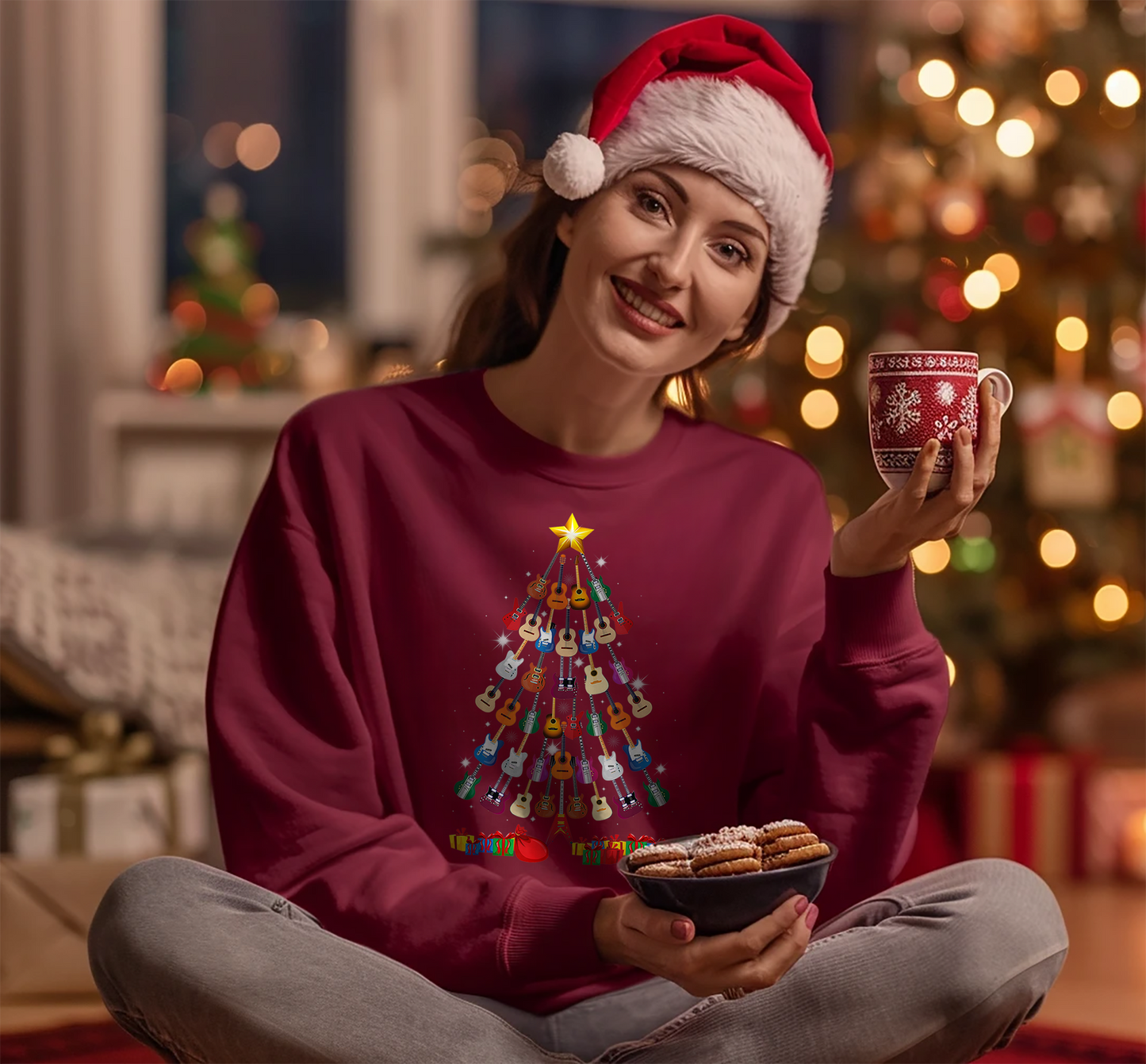 Jingle Bells & Rock 'n' Roll: Guitar Christmas Tree Sweatshirt