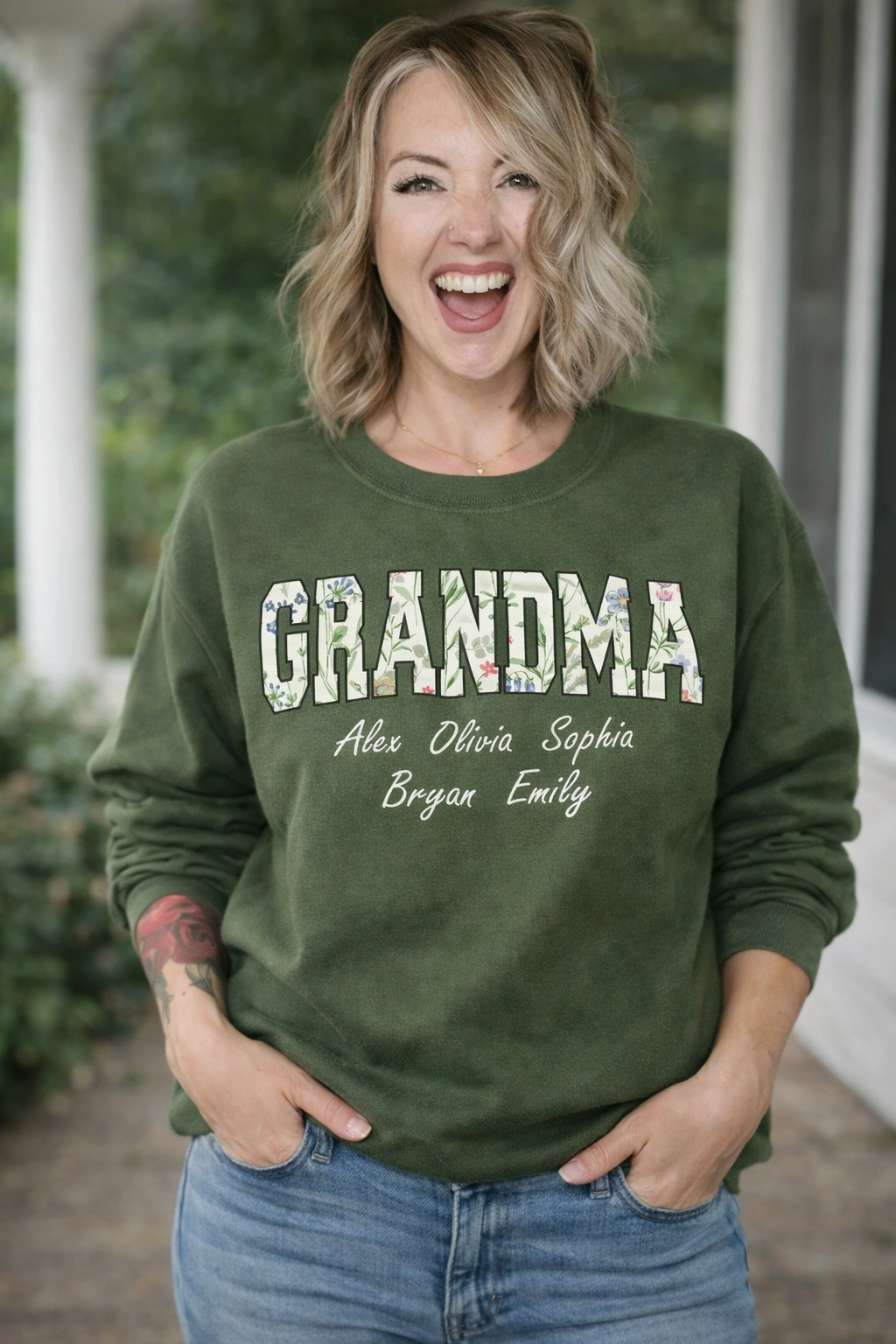 Floral Mothers Day Jumper Kids Names On Sleeve (Copy)