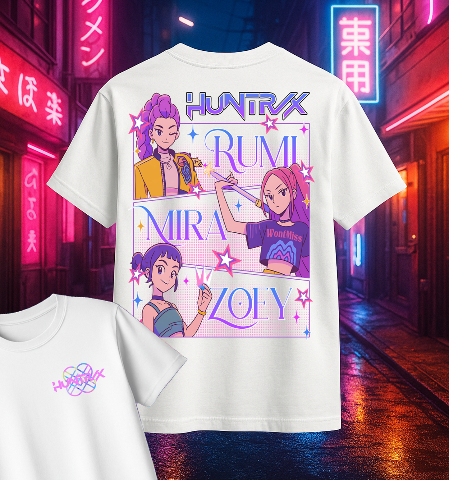 Huntrix KPDH Oversized Print White T-Shirt Front & Back