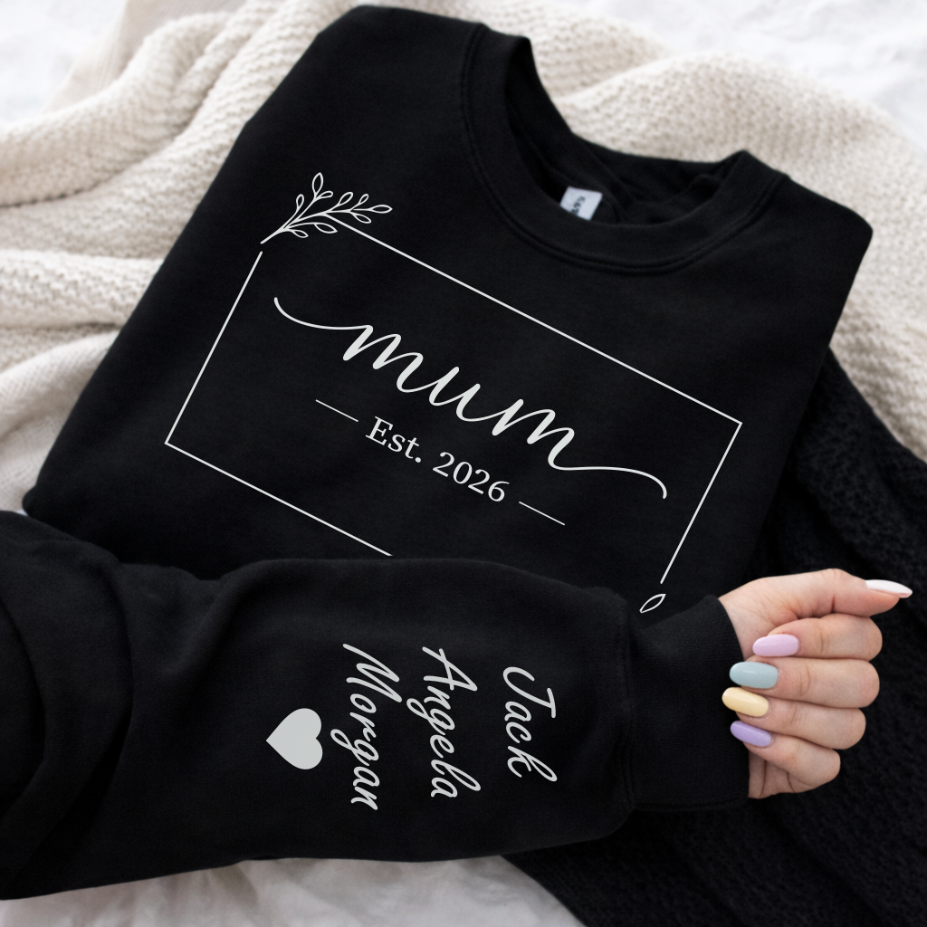 Personalised Mum Box Sweatshirt with Kids Names on Sleeve